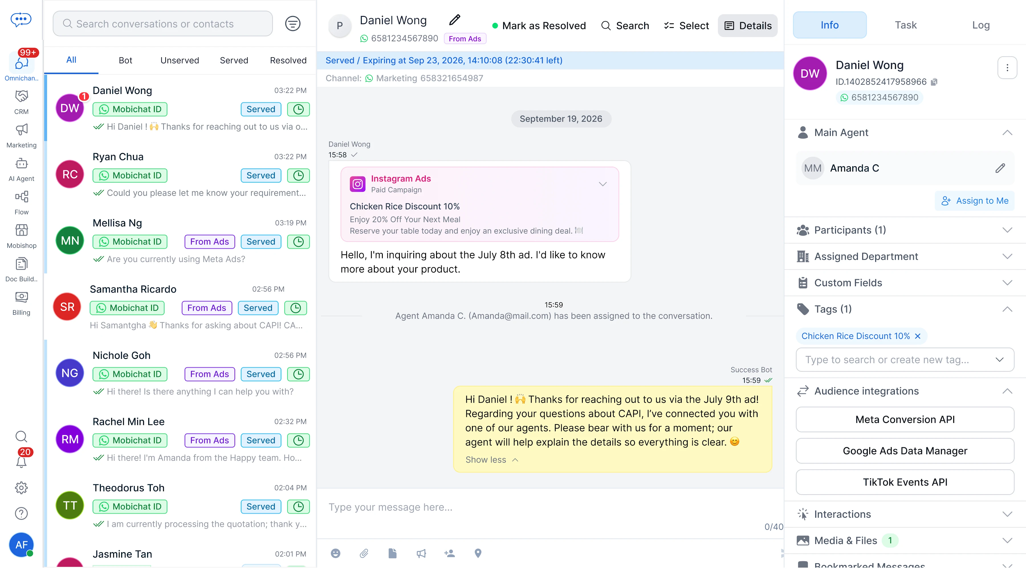 mobitech workspace connecting conversations with customer context